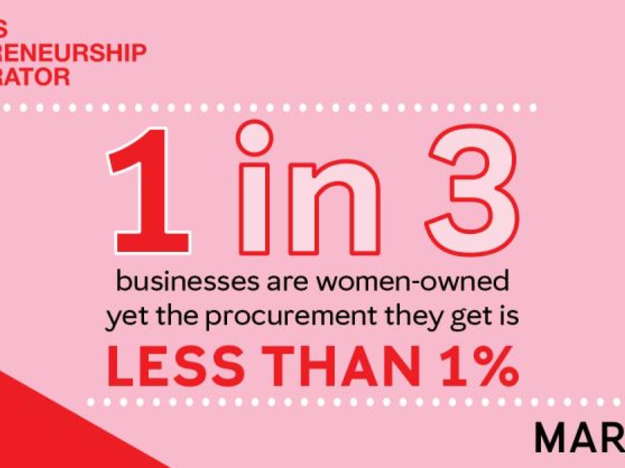 Info graphic "1 in 3 businesses are women-owned yet the procurement they get is less than 1%."
