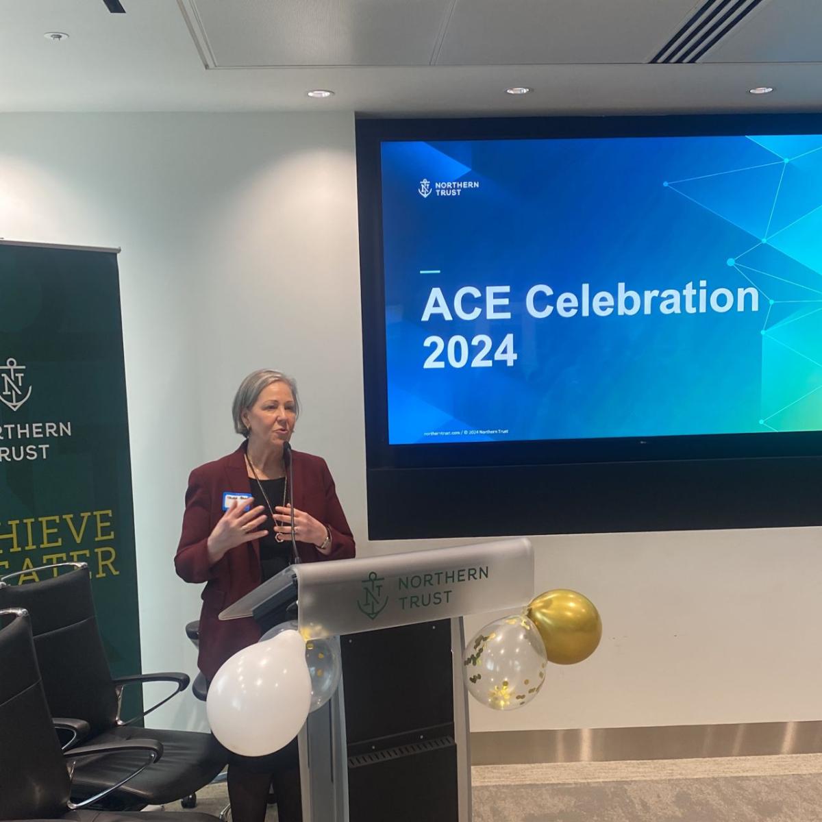 A person speaking at the ACE celebration 2024 event