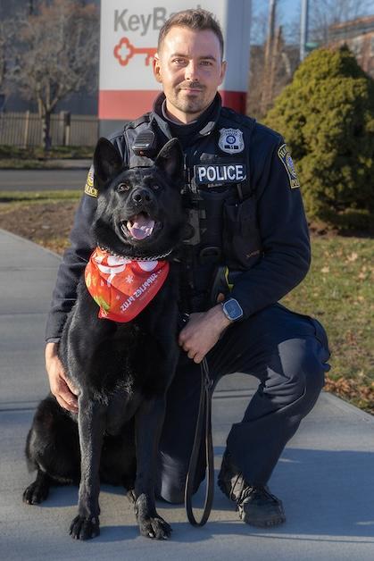 K-9 Jet shown with a Hamden Police Officer.