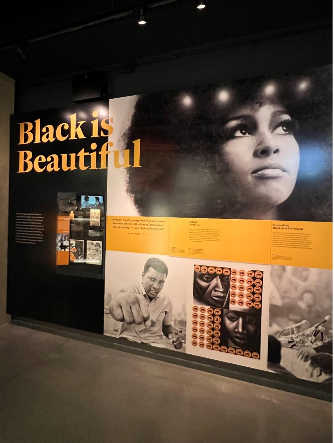 : Museum panels in the exhibit Black is Beautiful: The Emergence of Black Culture and Identity in the 60s and 70s