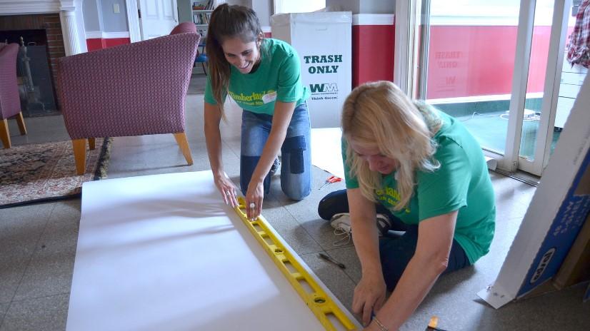 Timberland Serv-a-Palooza volunteers sorted donated items for a resale boutique and made interior improvements to benefit the YWCA and Family Justice Center, which share a location and respectively provide comprehensive services for women, children and families, and offer support and services to victims of domestic violence, sexual assault, and stalking.