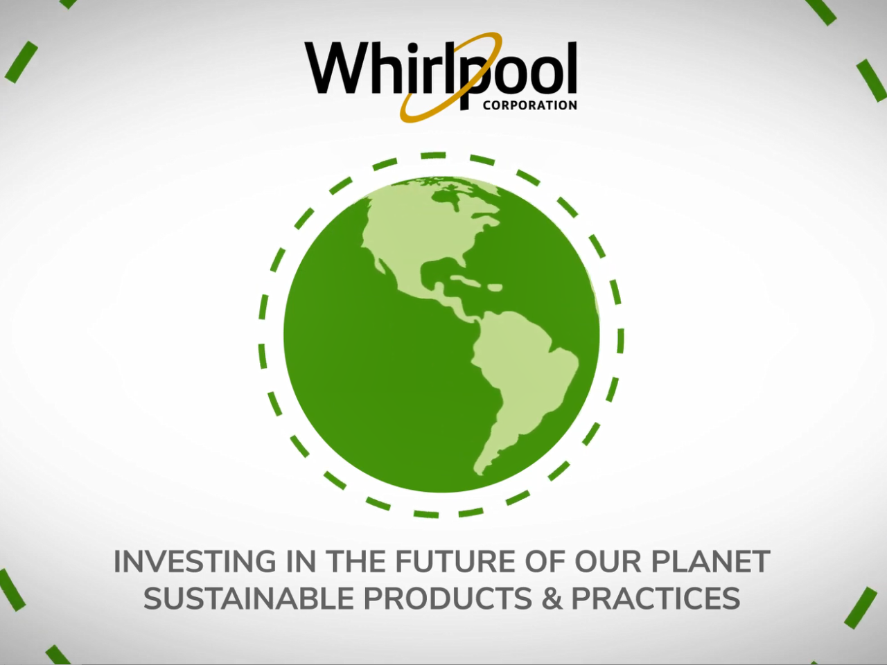 Whirlpool logo over a green globe. "Investing in the future of our planet..."