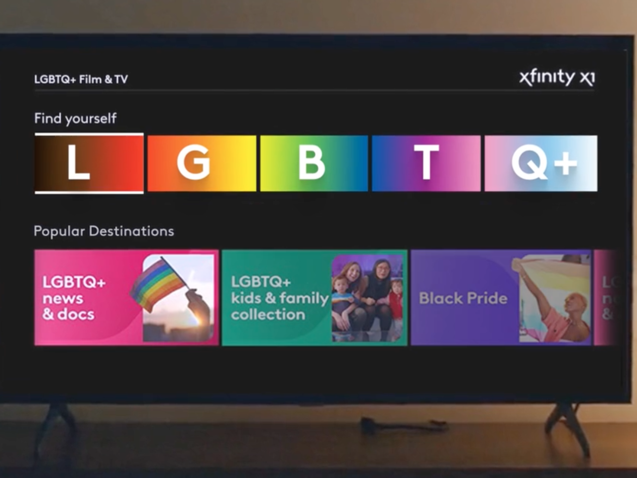 Xfinity screen with LGBTQ+ watch options