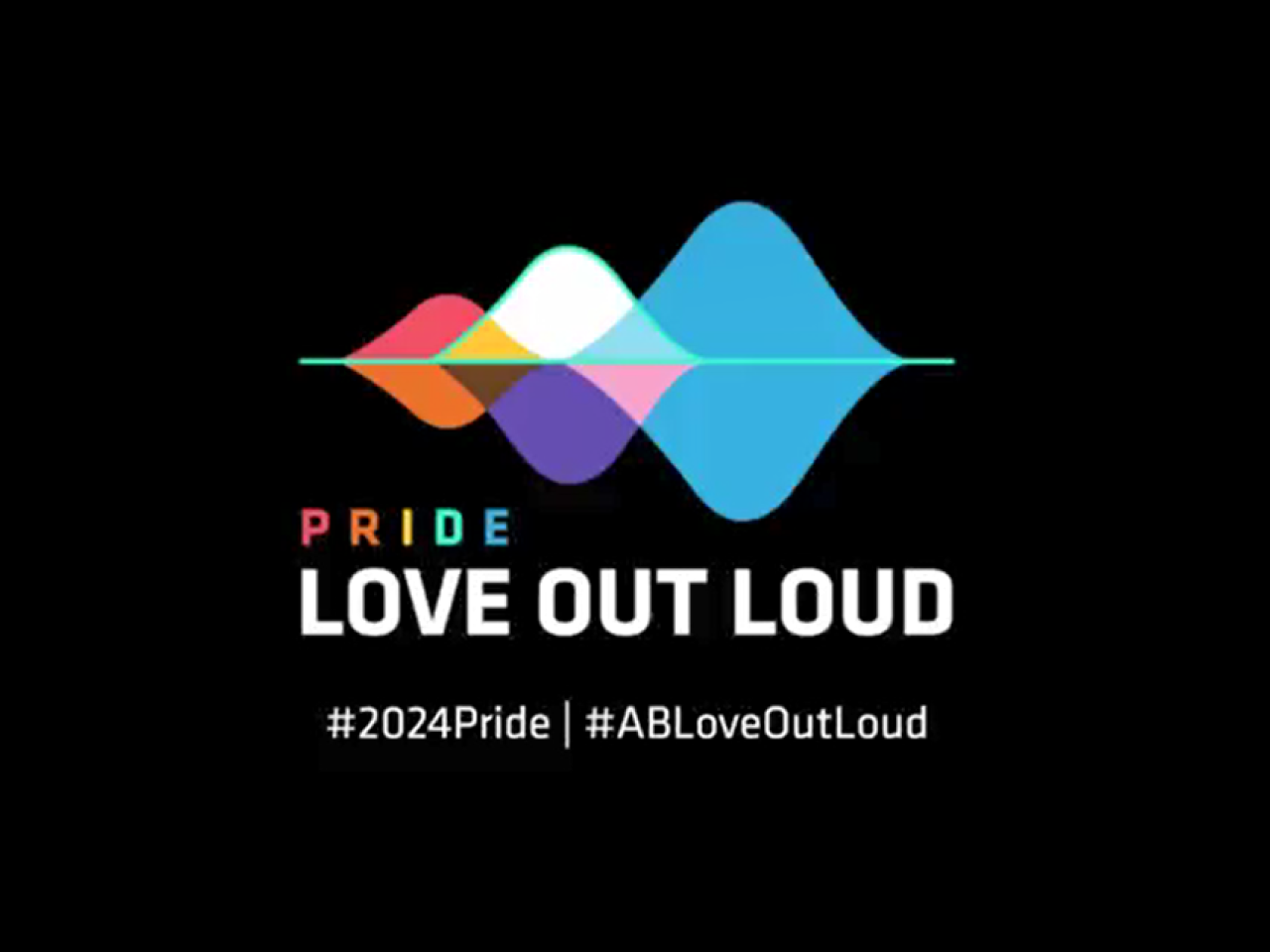 Colorful sound waves and "PRIDE. Love Out Loud. #2024pride | #ABLoveoutloud