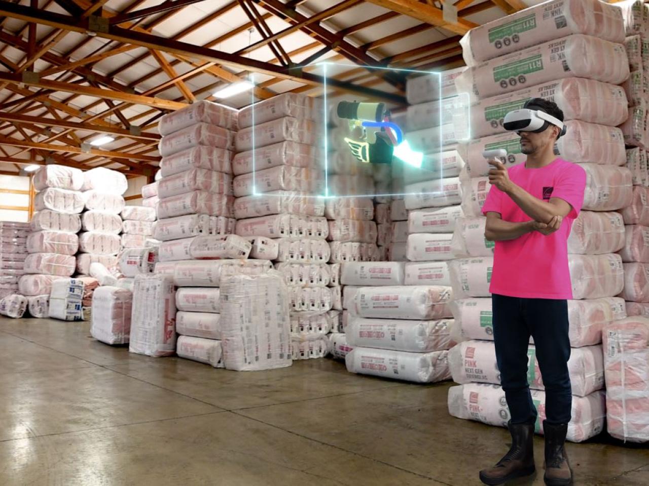 Person using VR in a warehouse