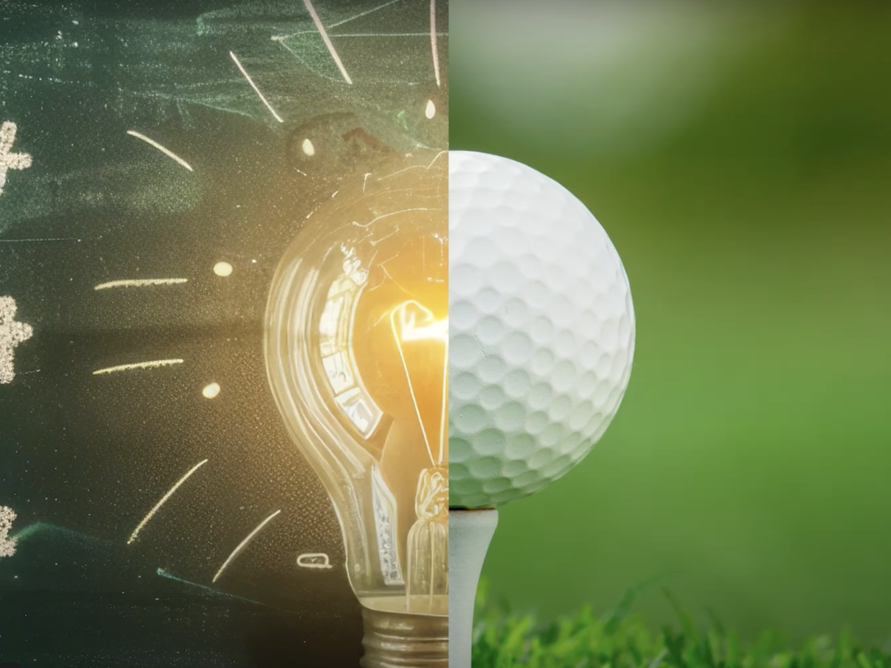 lightbulb next to a golfball