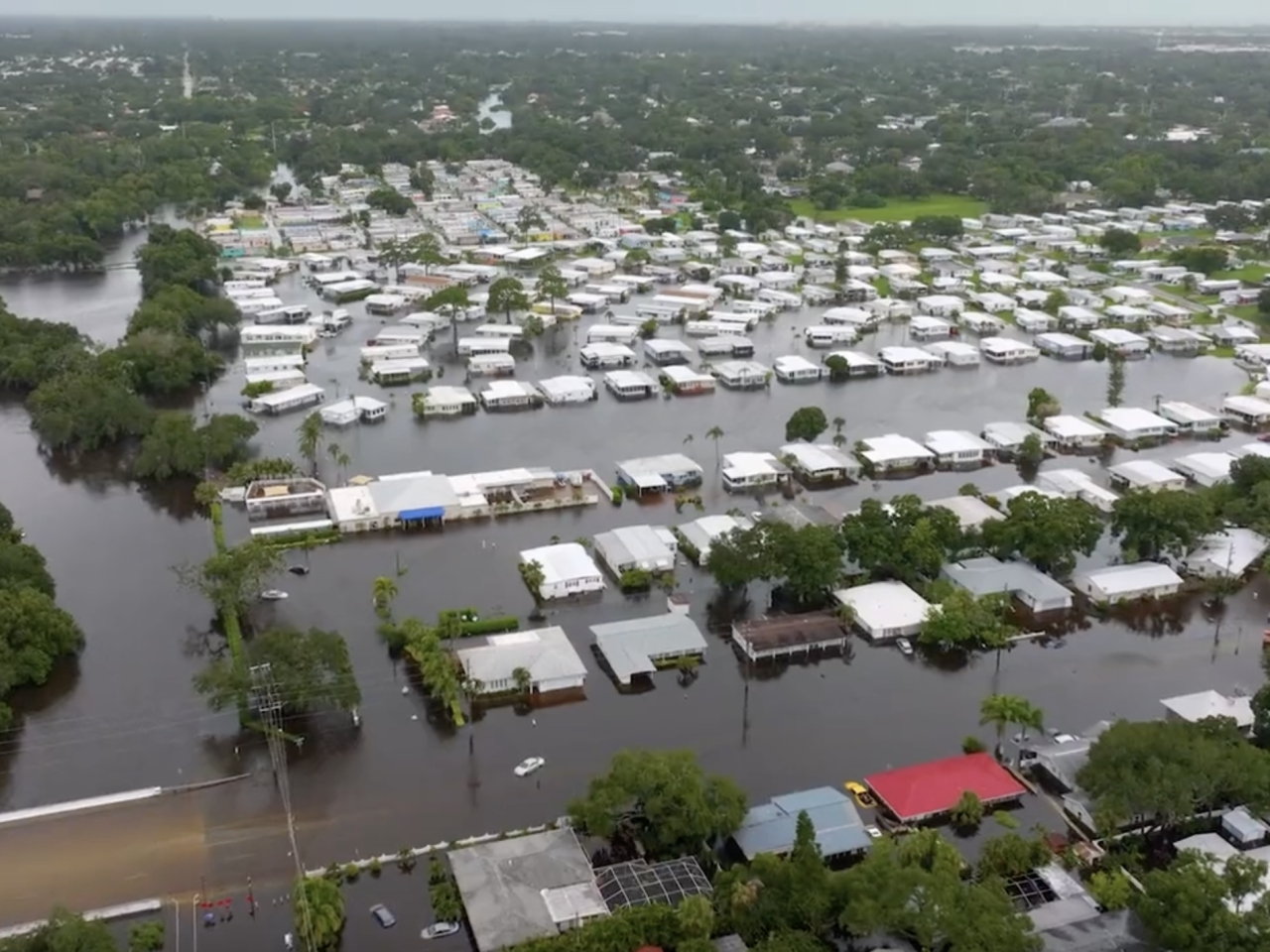 Aerial photo of flooded town
