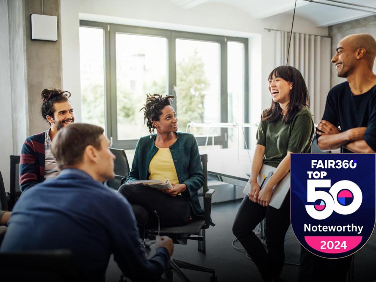 Group of colleagues having conversation 