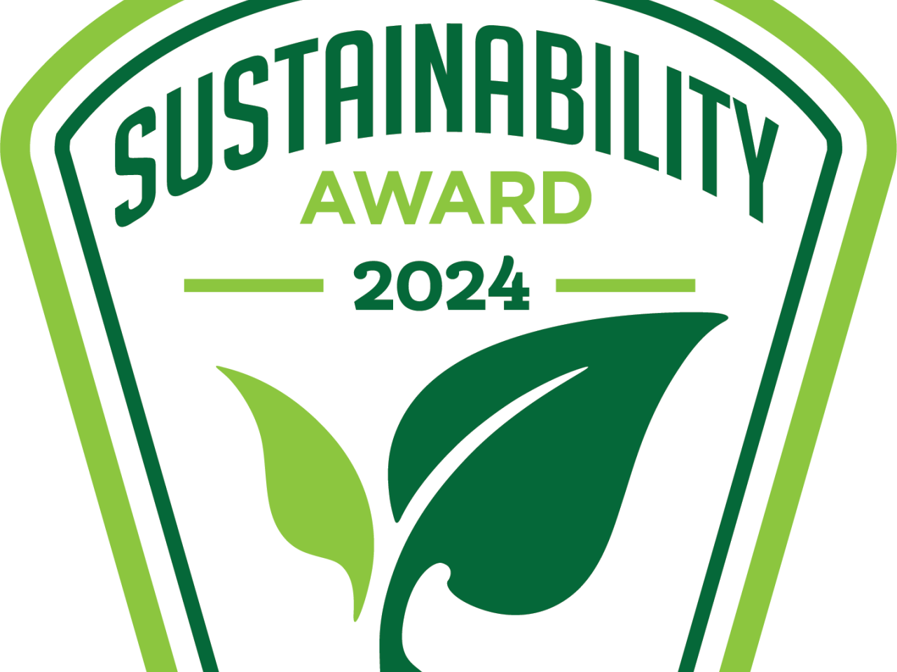 Green award plaque reads, "Sustainability Award 2024"