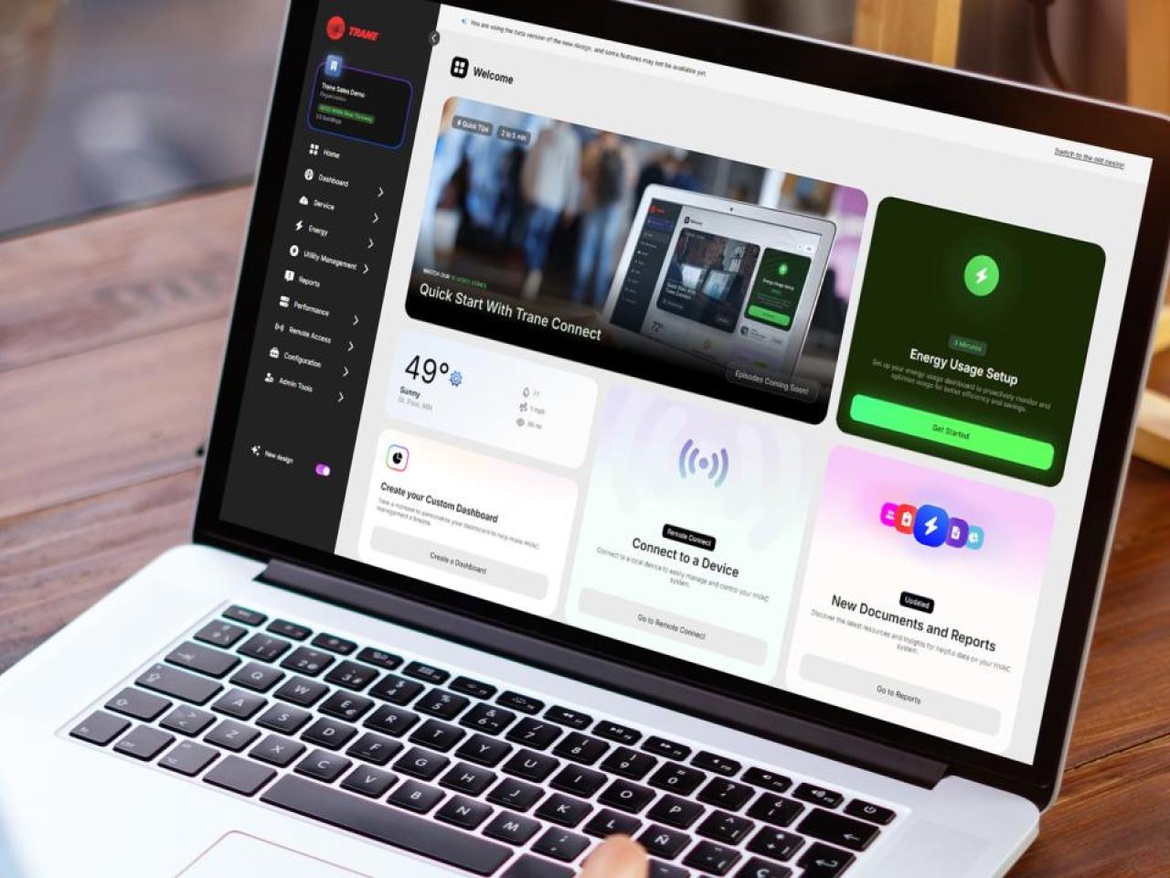 Trane Connect Platform shown on laptop
