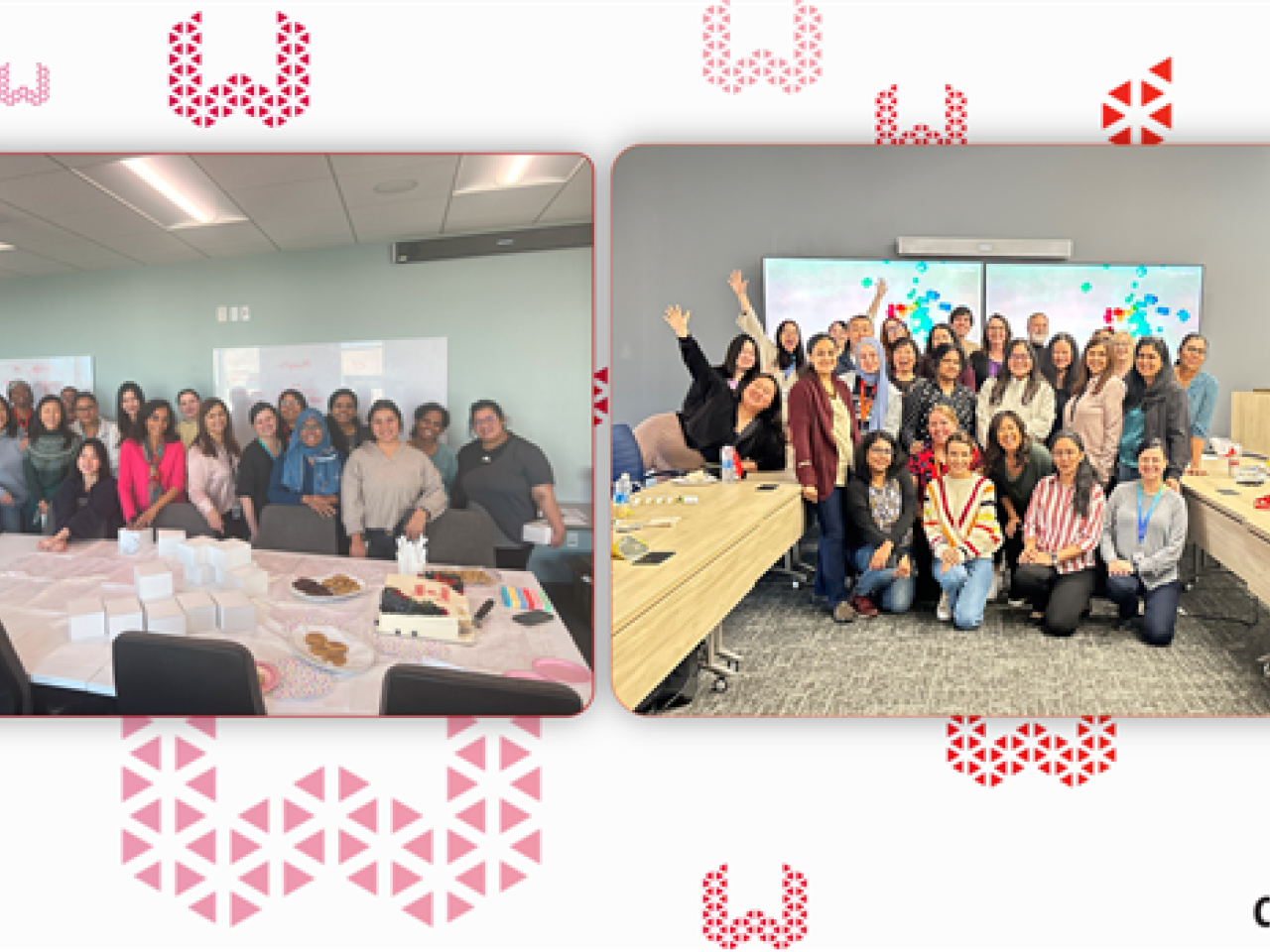 Two group photos of employees at the Women@Cadence group gathering