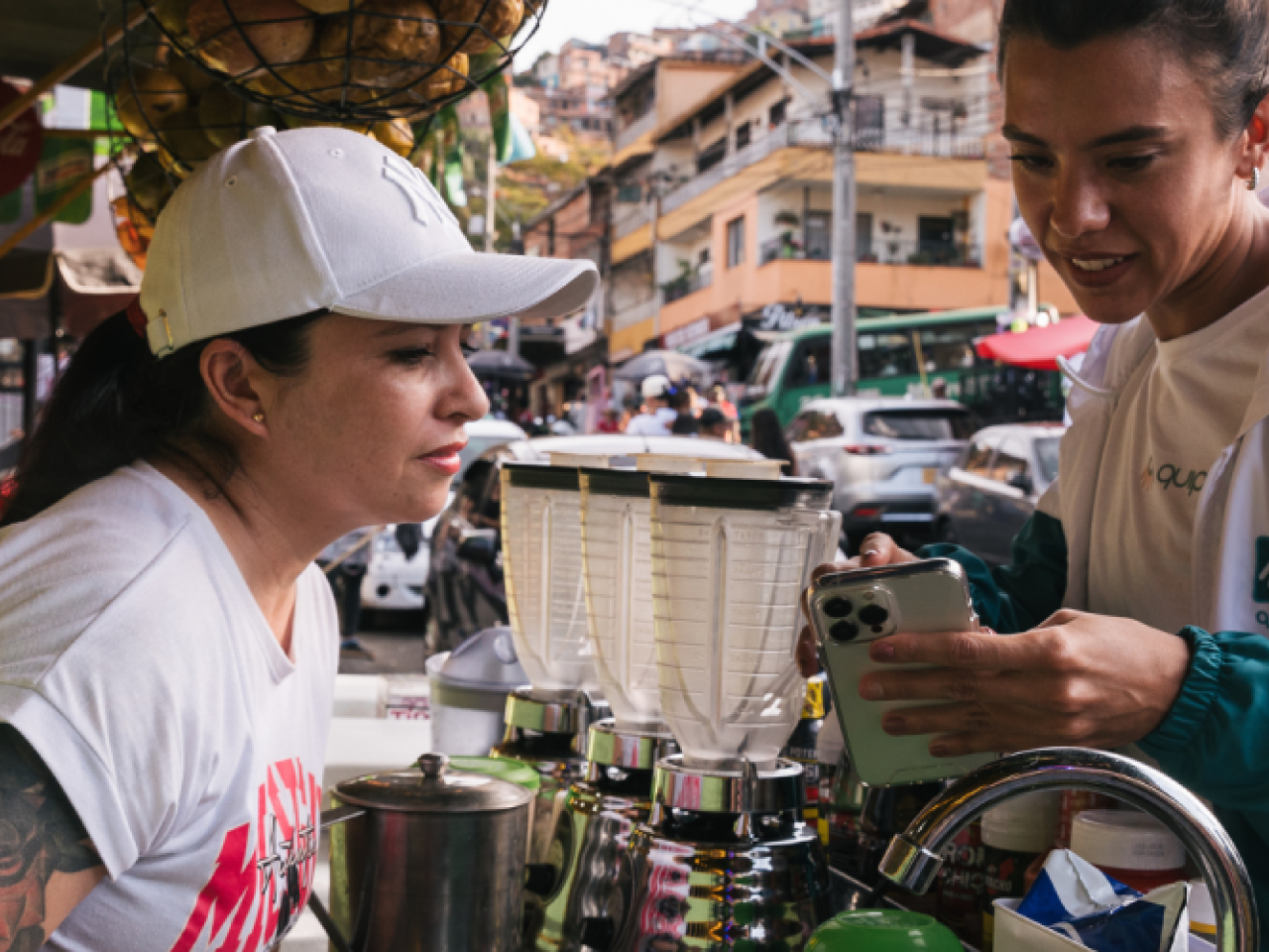 A transaction at a smoothie bar