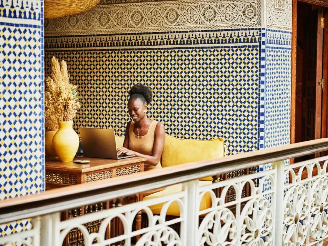 Person using computer at desk