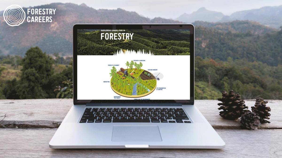 An open laptop showing the ForestryCareers.com website