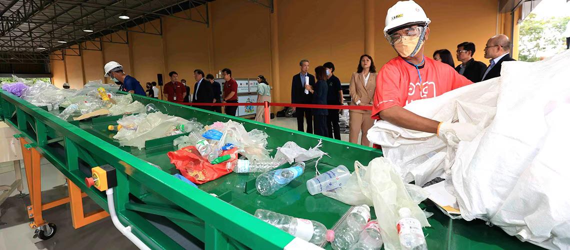 plastic packaging on a conveyor belt