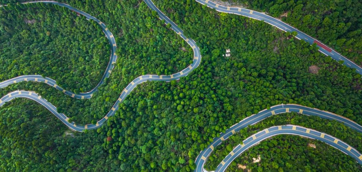 Aerial view of winding roads