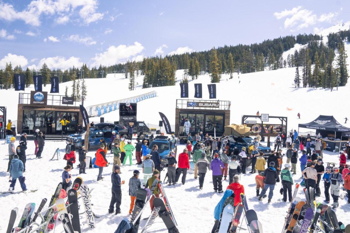 People milling about at a ski area