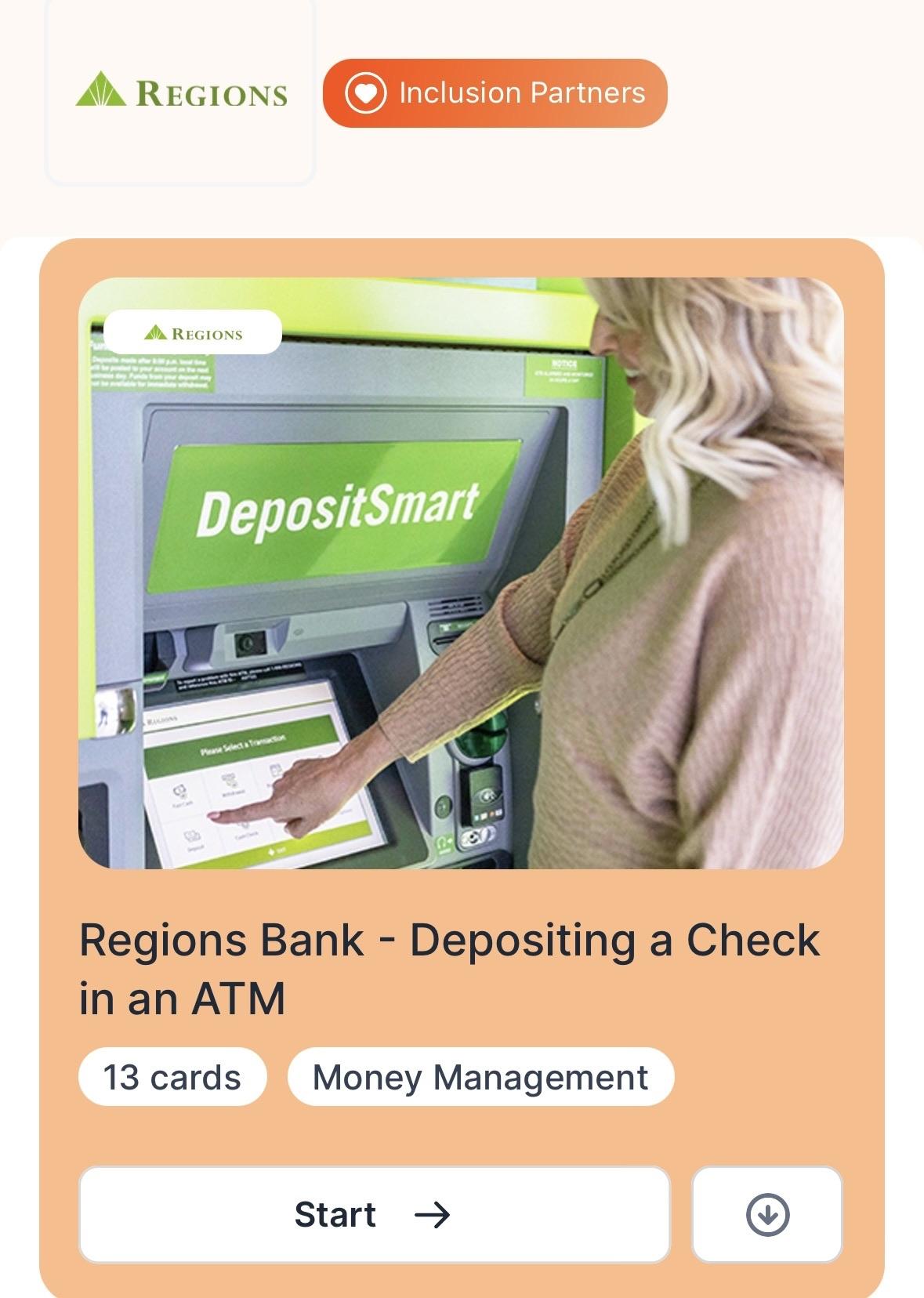 A person depositing a check in an ATM