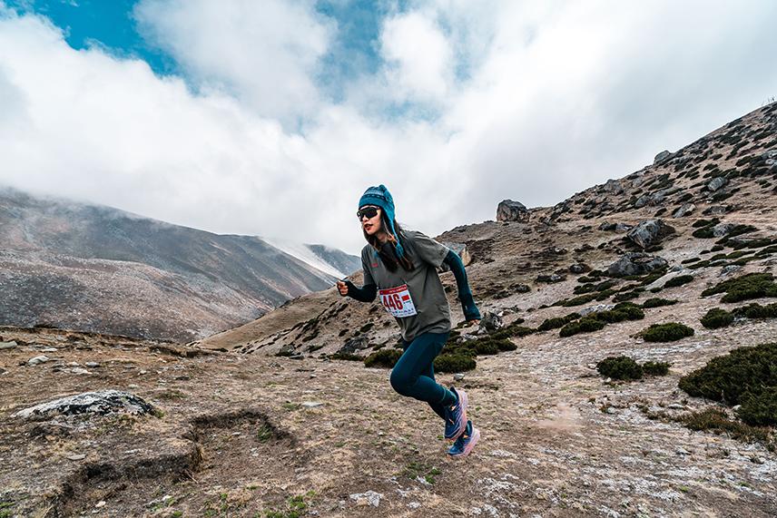 Runner on Mt. Everest doing the marathon.