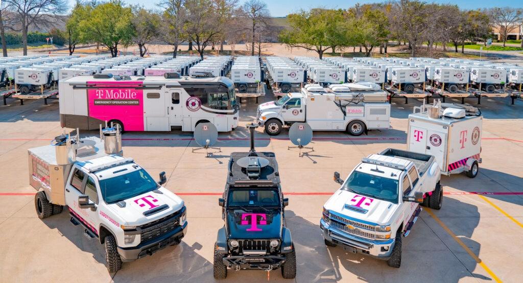 Multiple T-Mobile vehicles