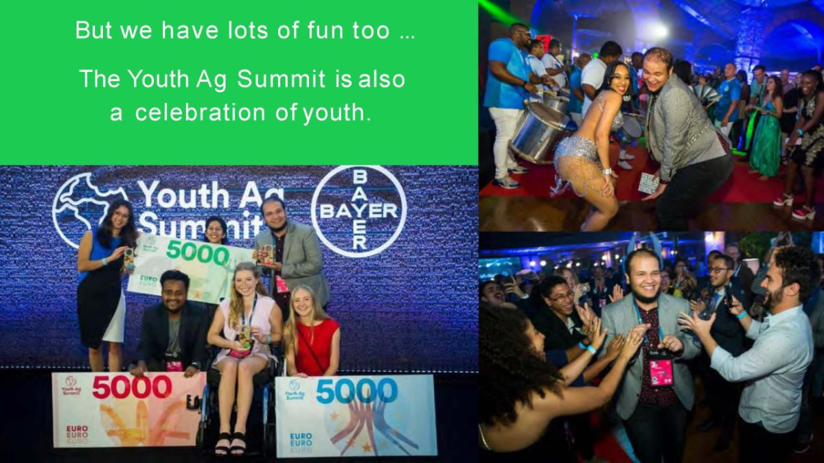 Collage of photos from the Youth Ag summit, dancing and 5000 euro winners.