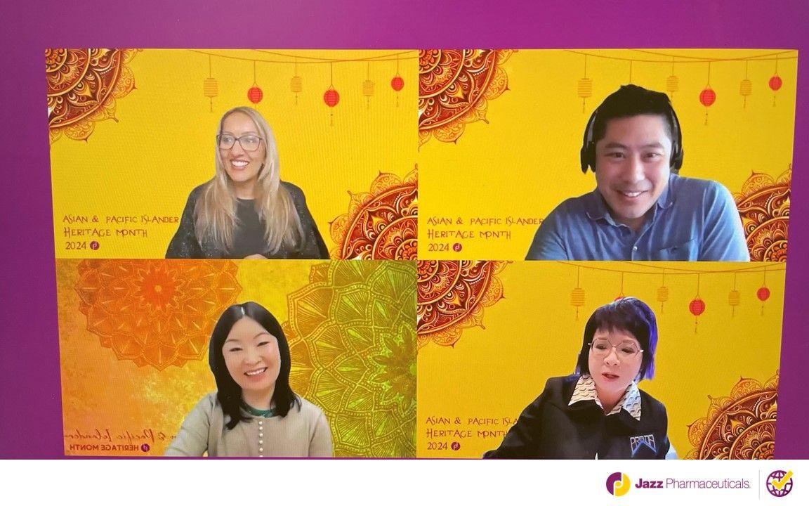 A group of four appearing in a virtual meeting.