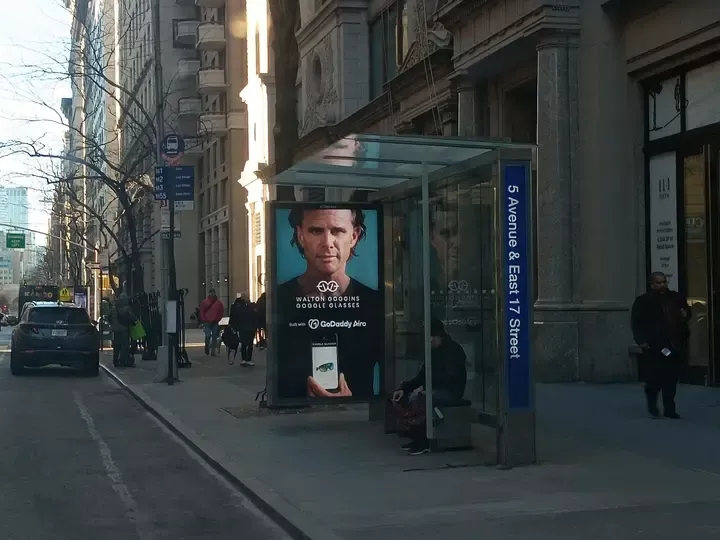 Walton Goggins on an ad at a bus stop 