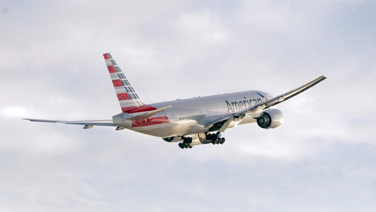 An American Airlines plane in the sky