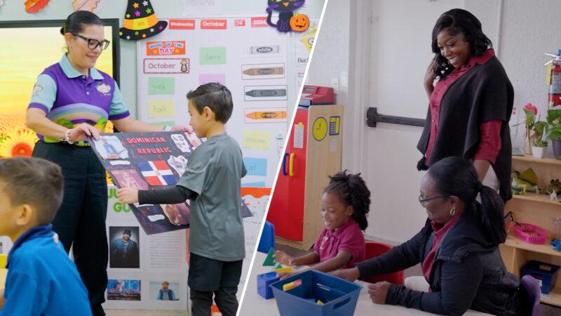 Classroom with kids and teachers interacting