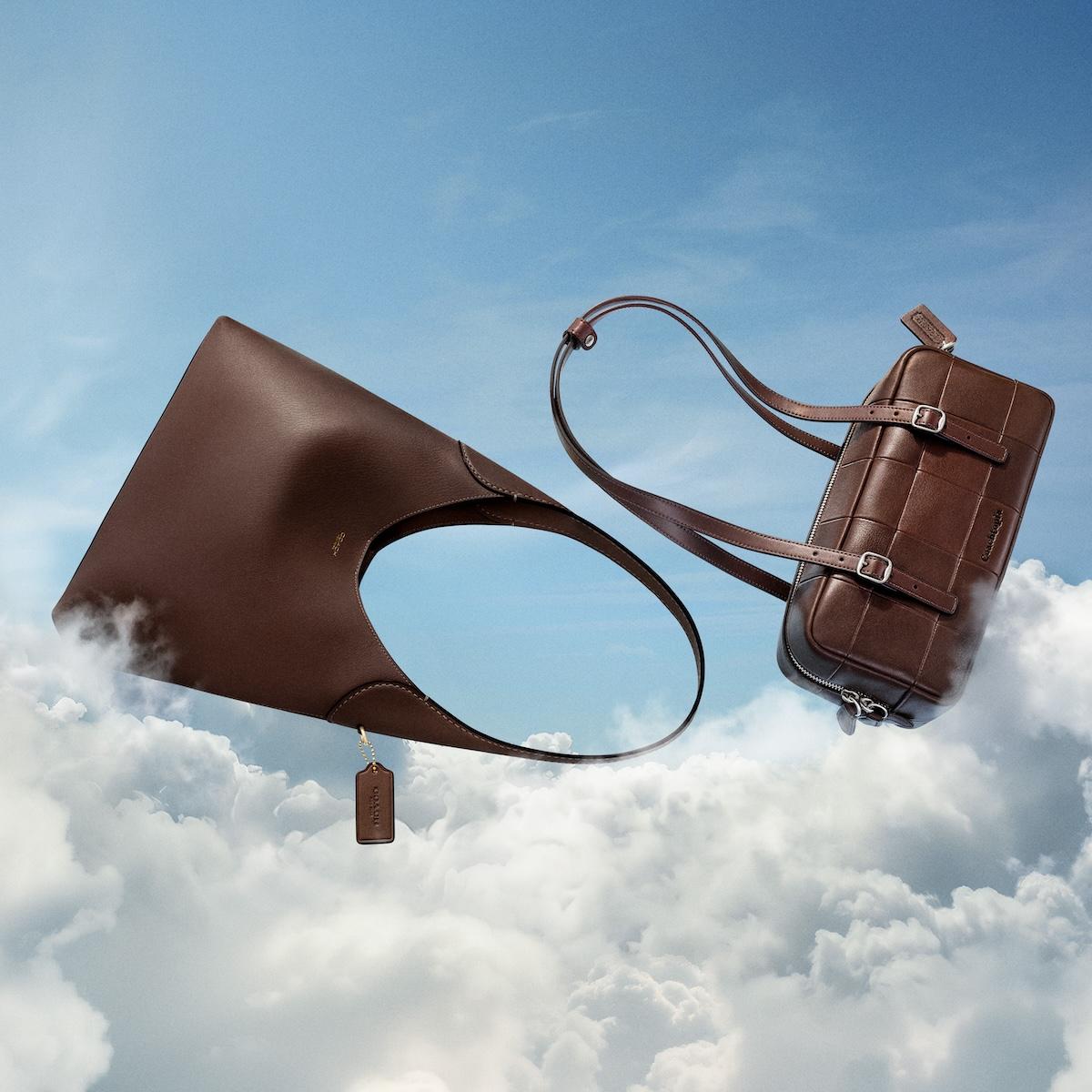 two brown coach bags in the sky