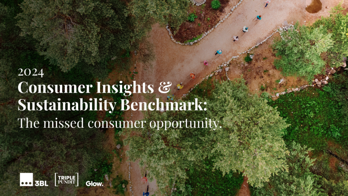"2024 Consumer Insights and Sustainability Benchmark: The missed consumer opportunity." with forest trail in background