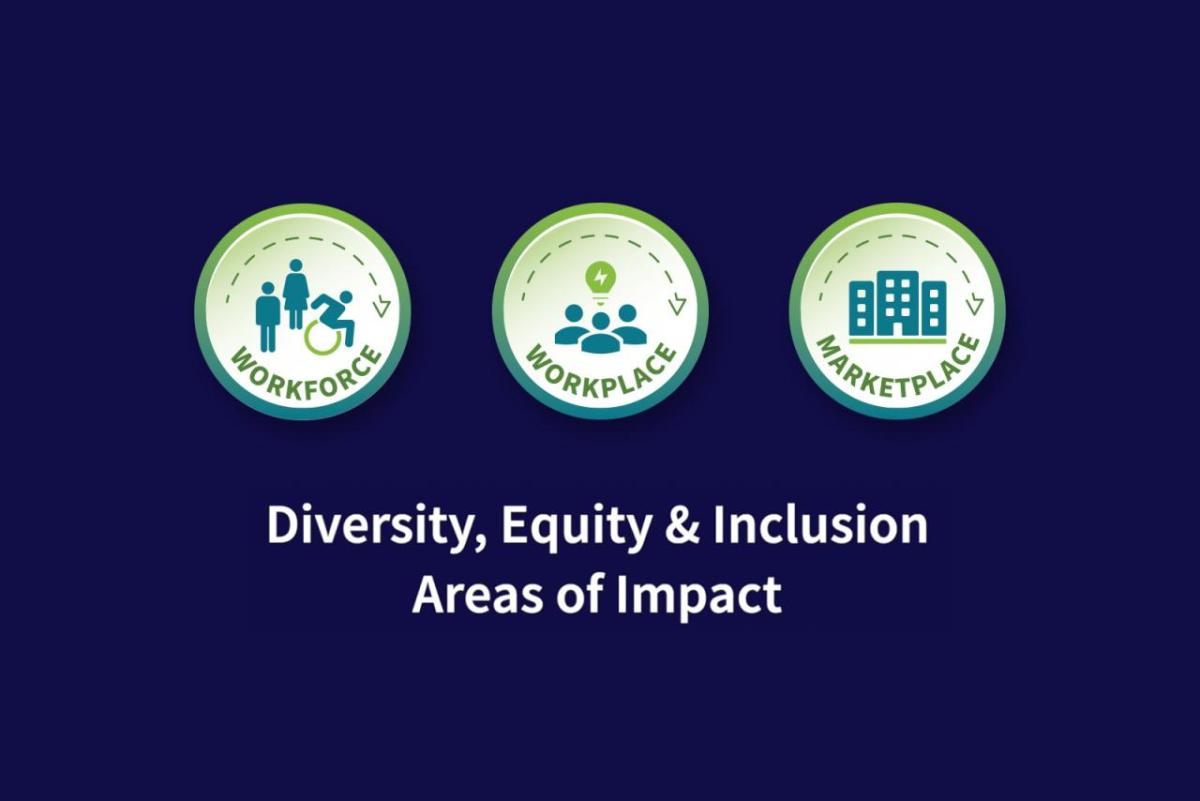 Diversity, Equity and Inclusion areas of impact logos