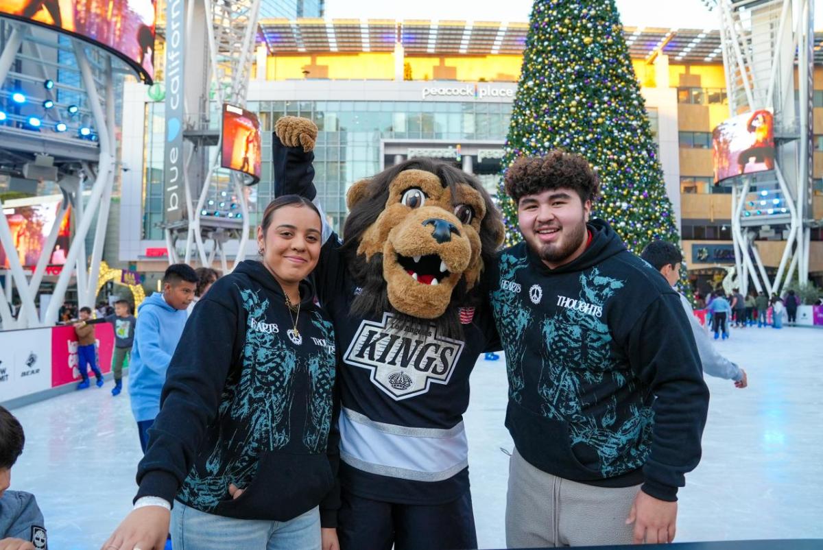 LA Kings mascot Bailey skated with families during AEG's Community Holiday Party in Los Angeles, CA.