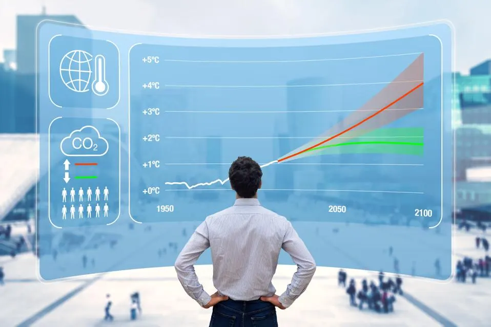 Person looking at chart on virtual dashboard