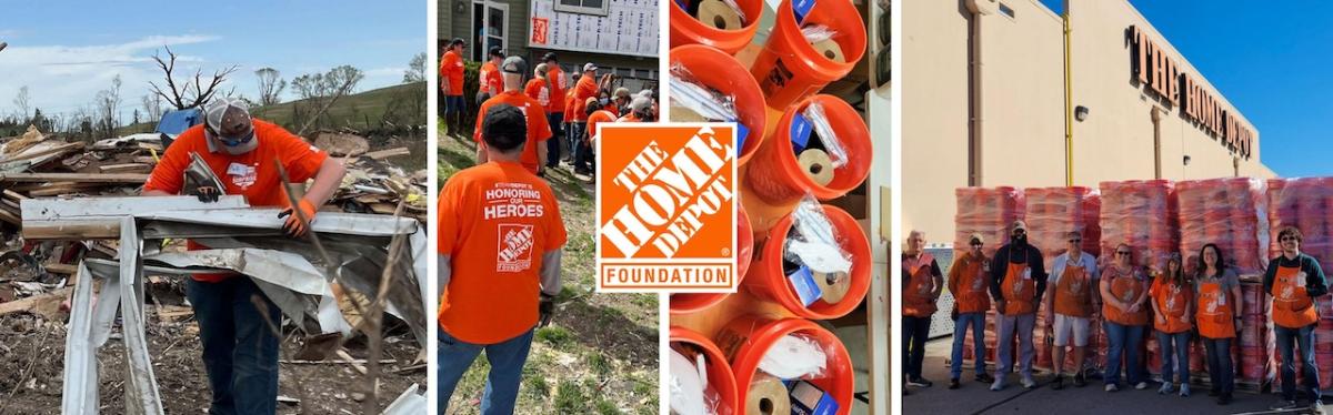 Collage of The Home Depot volunteers preparing for disaster relief.