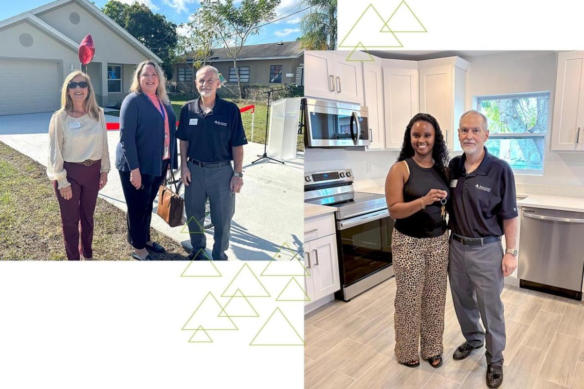 people standing in front of and inside their homes