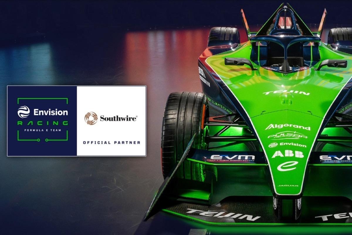 Envision Racing and Southwire logos superimposed on a picture of a green racecar