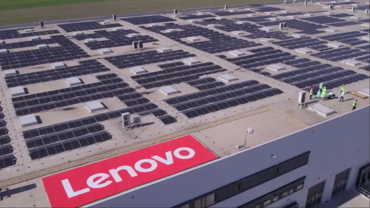 Solar panels on a Lenovo building roof