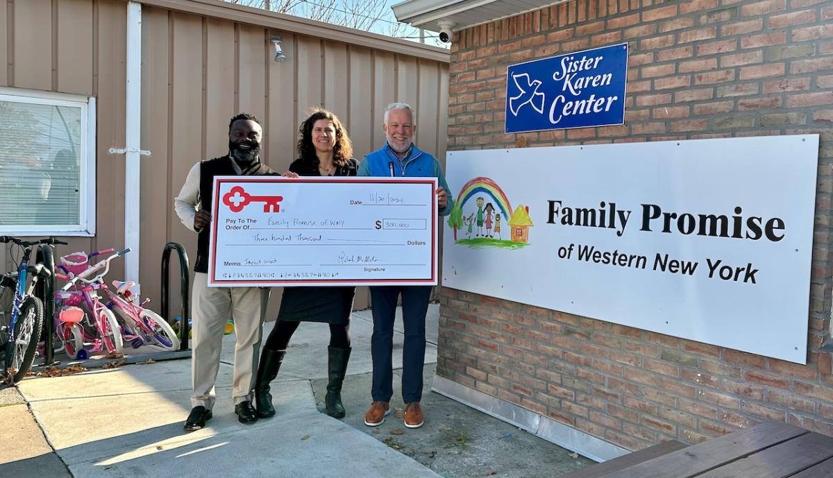 Photo: (L to R:  KeyBank Buffalo Corporate Responsibility Officer Chiwuike Owunwanne, Family Promise of WNY Executive Director Luanne Firestone and KeyBank Buffalo Market President Michael McMahon)