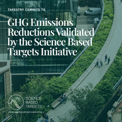 Text reading "GHG emissions reductions validated by the Science Based Targets Initiative" on top of a green walkway