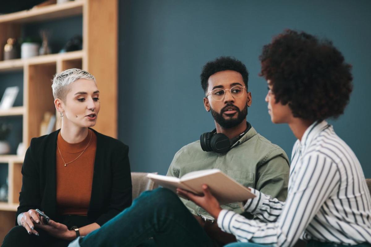 Three people studying together