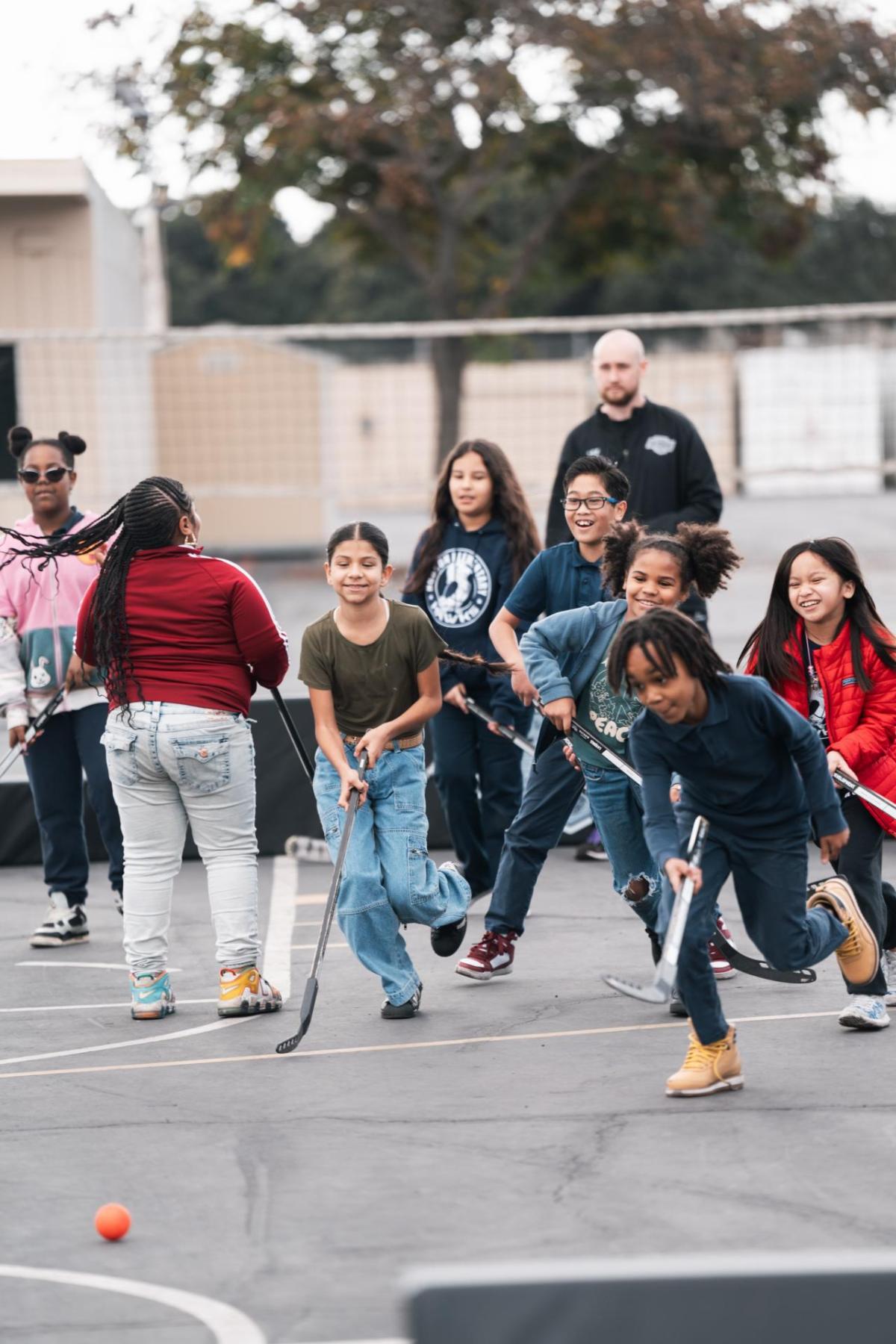 Tthe students enjoyed a ball hockey activation supported by the LA Kings Hockey Development Team.