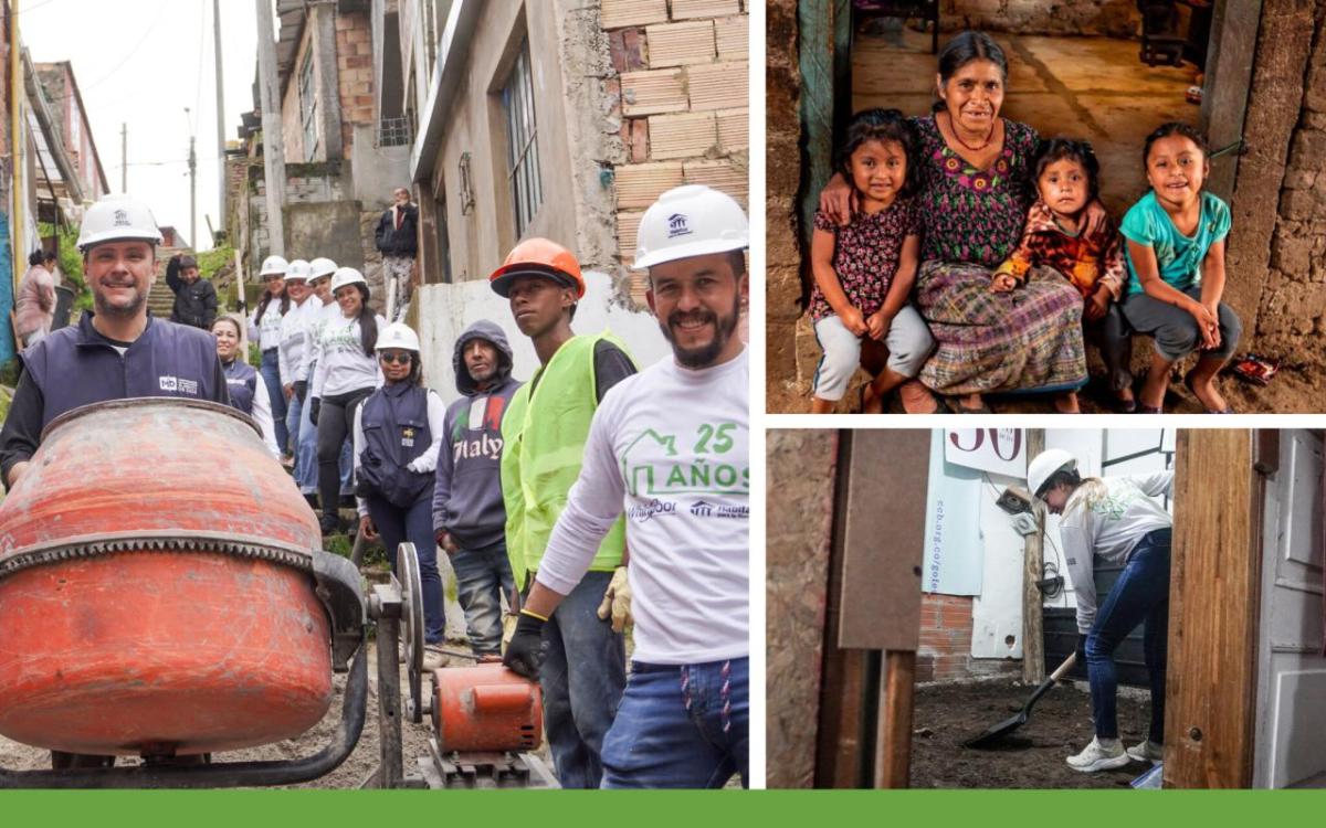 Collage of volunteers helping build homes