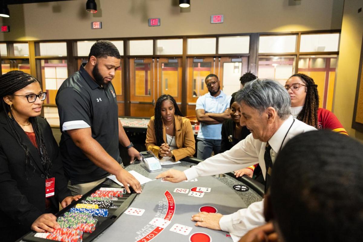 immersion program students at a casino table