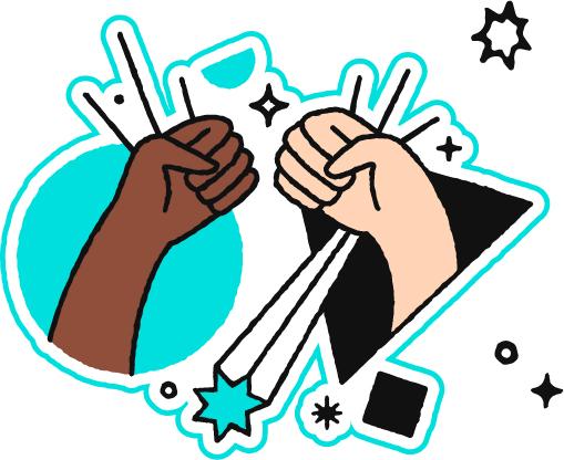Illustration of a black and a white hand fist pumping.