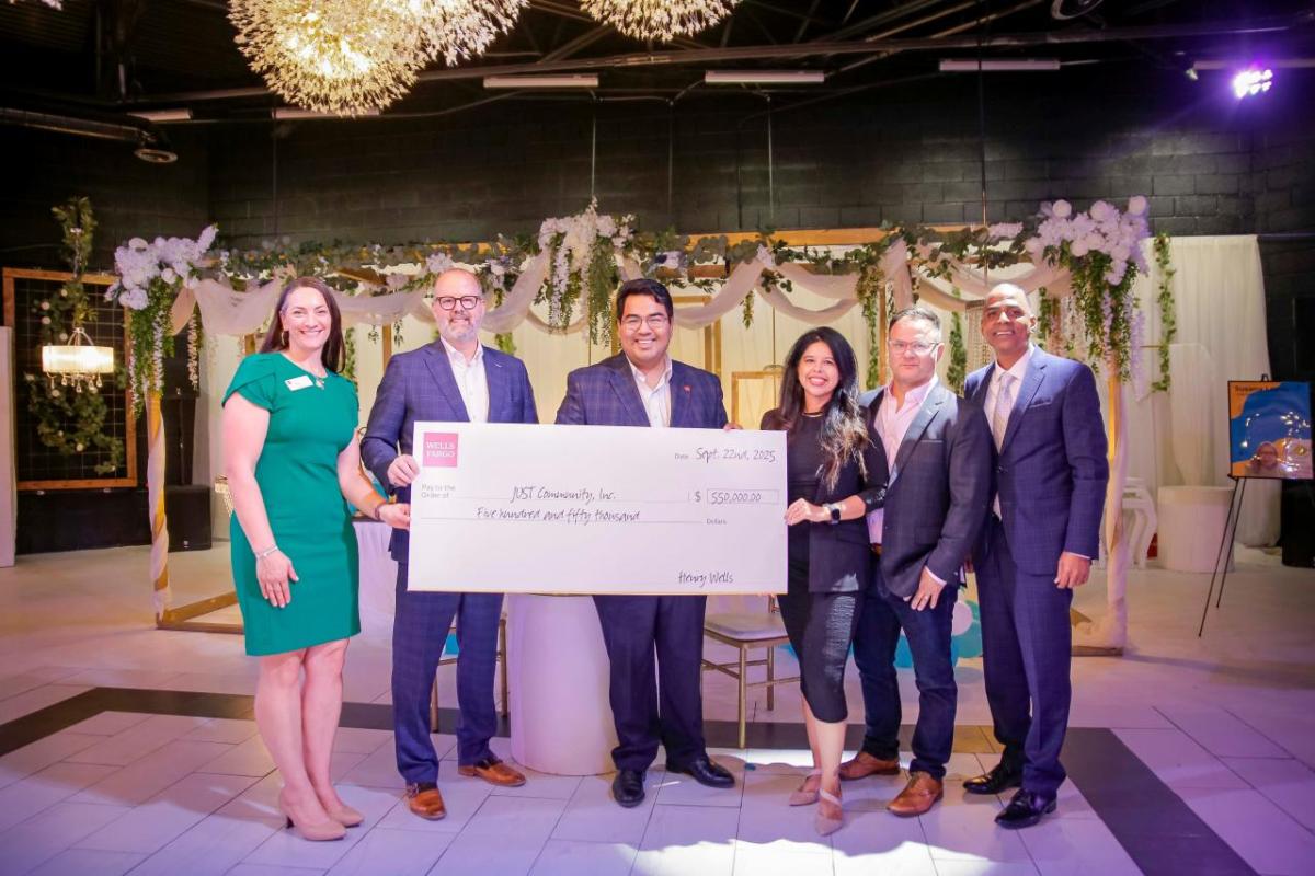 Wells Fargo presented JUST representatives with a grant to help small business owners across Texas. Wells Fargo presented JUST representatives with a grant to help small business owners across Texas.