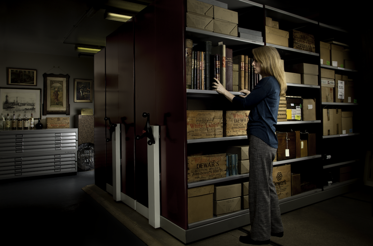 Jacqui Seargeant in the DEWAR'S Scotch whisky archives in Glasgow, Scotland