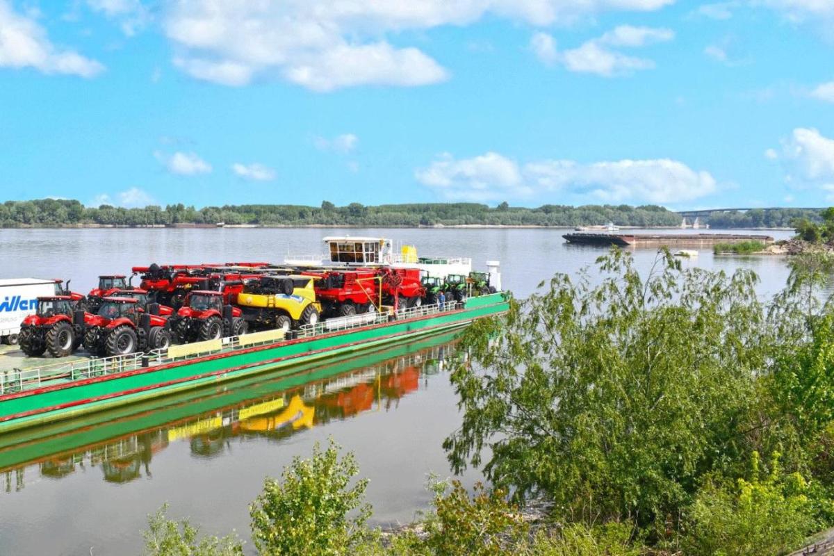 Tractors on barge