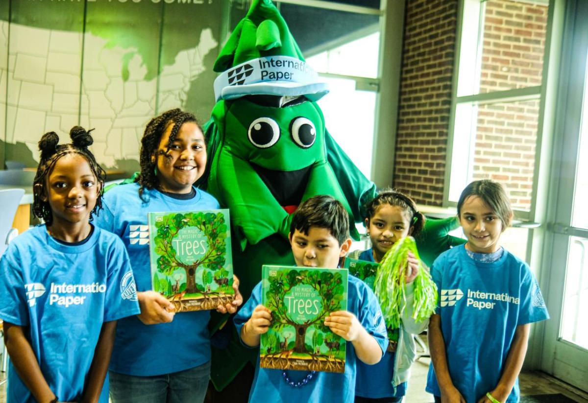 5 kids and the International Paper Mascot