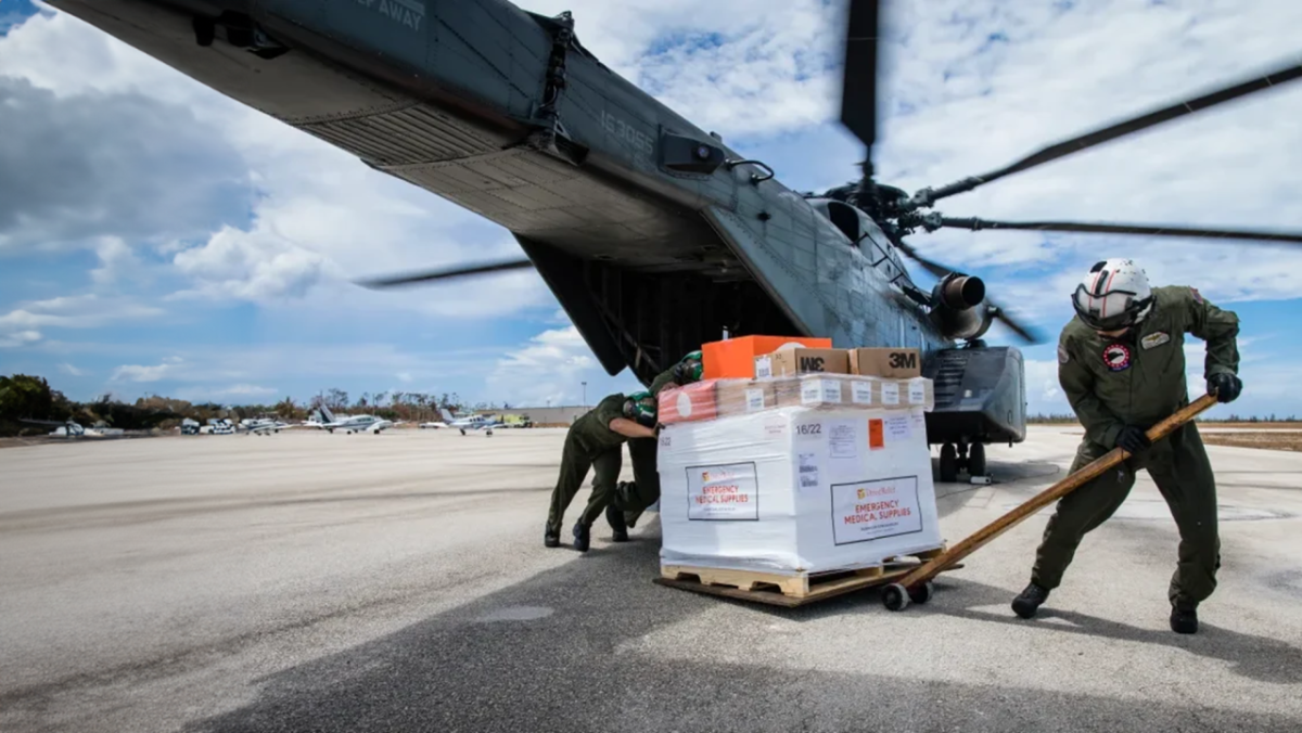 N95 respirators are included in Direct Relief's emergency health kits and other pre-positioned modules placed in disaster-prone areas. Here, an emergency health kit is dispatched to the Bahamas after Hurricane Dorian. (Photo Credit - Direct Relief) 